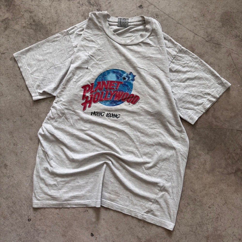 Vintage 90s Planet Hollywood Hong Kong Tee Heather Grey size XL