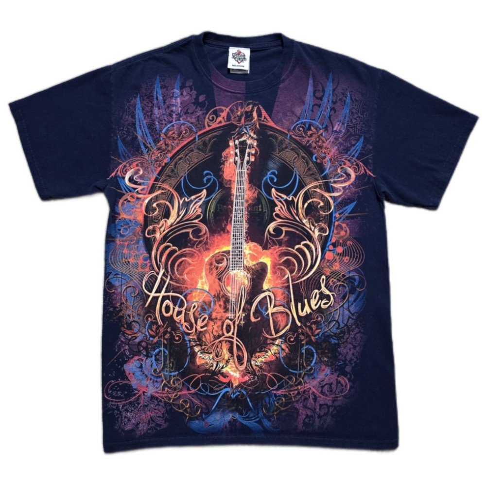 Vintage House Of Blues Shirt Mens M New Orleans Guitar Grunge Graphic Tee Y2K