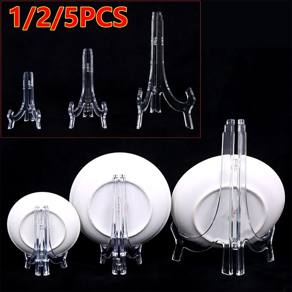1-5Pcs Acrylic Plate Disk Dish Stand Holder Display Bowl Disc Storage Rack Mount