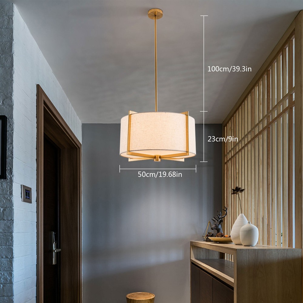 3-Light Drum Chandelier with Beige Shade for Living & Dining Room