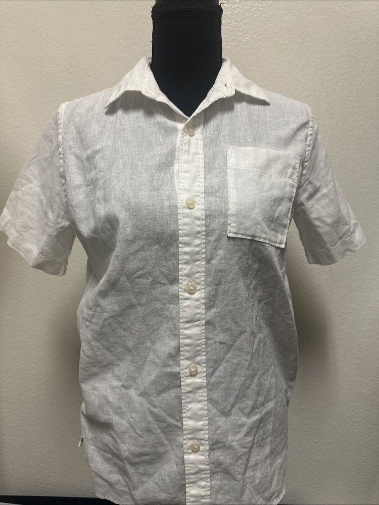 GAP Kids White Linen-Blend Short Sleeve Button-Down Shirt - Size XL (12)