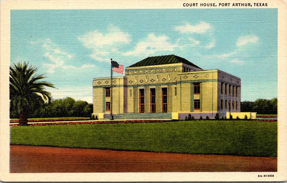 c1940s Old Court House Port Arthur Texas Vintage Postcard