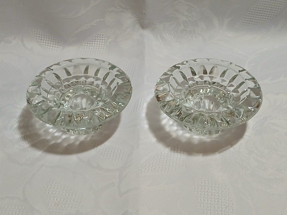 Set of 2 Vintage KIG Indonesia Pressed Glass 3-in-1 Candle Holders