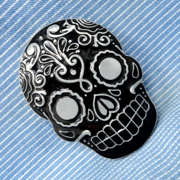 Sugar Skull Belt Buckle Gray Black Mardi Gras Mask Vintage Buckle Rage   .GTA593