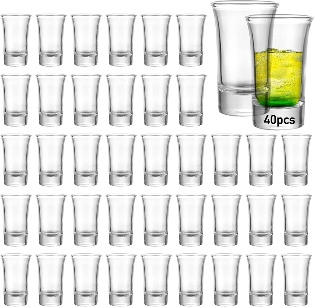 40 Pack Shot Glass Bulk Set W/ Heavy Base 1.5 Ounce Whiskey Shot Glasses Clear