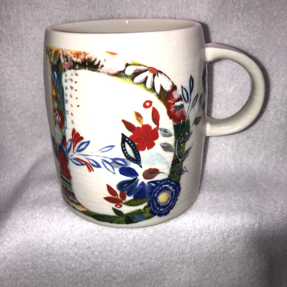 Anthropologie Mug Starla M Halfmann Monogram Letter 'D” Petal Palette Coffee Cup