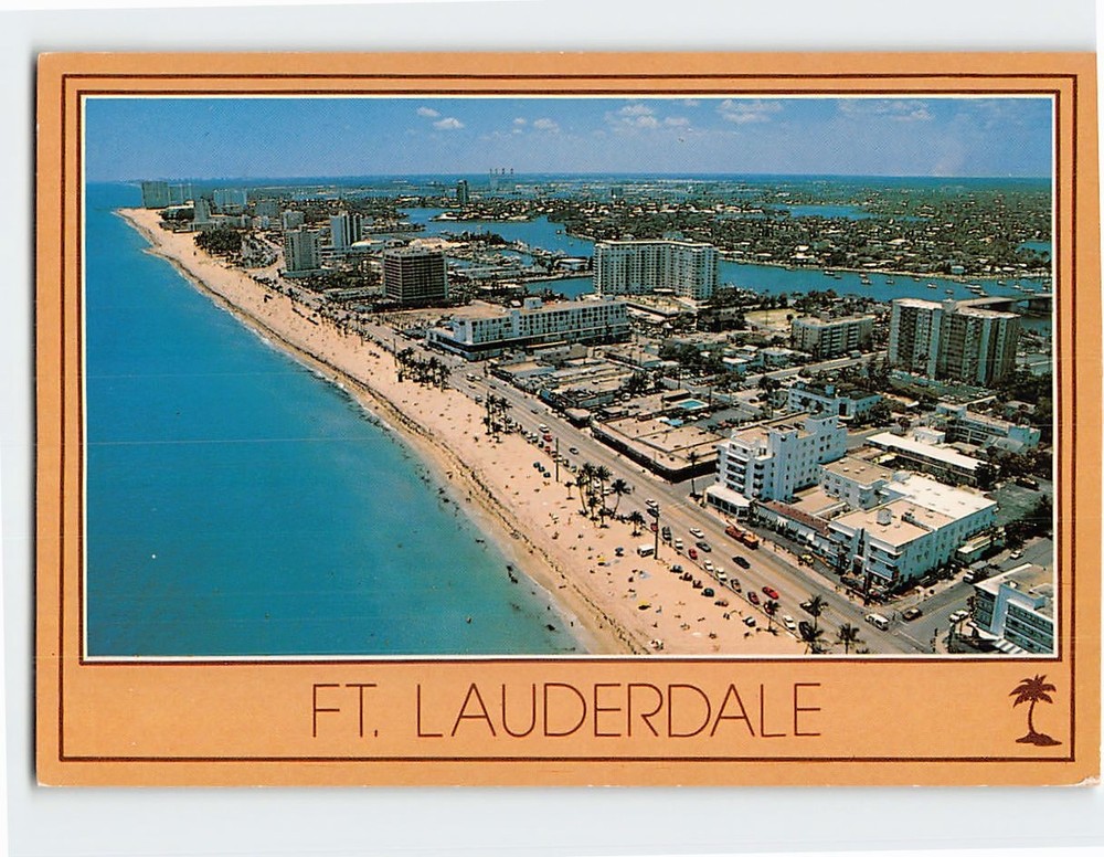 Postcard Aerial View Beach Scene Fort Lauderdale Florida USA