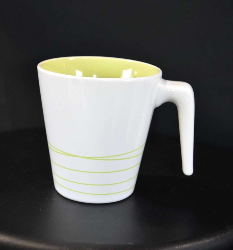 IKEA Hurrig Set Of 4 Lime Green & White Cups Mugs L Handle Stackable Coffee Tea