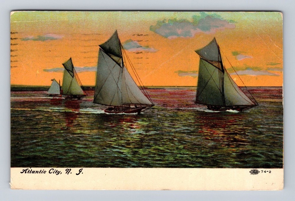 Atlantic City NJ-New Jersey, Scenic View Of Sailboats, Vintage c1910 Postcard