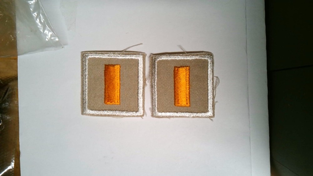 MILITARY POLICE OR FIRE PATCH SET OF 2 LIEUTENANT RANK GOLD ON WHITE 1 INCH SEW