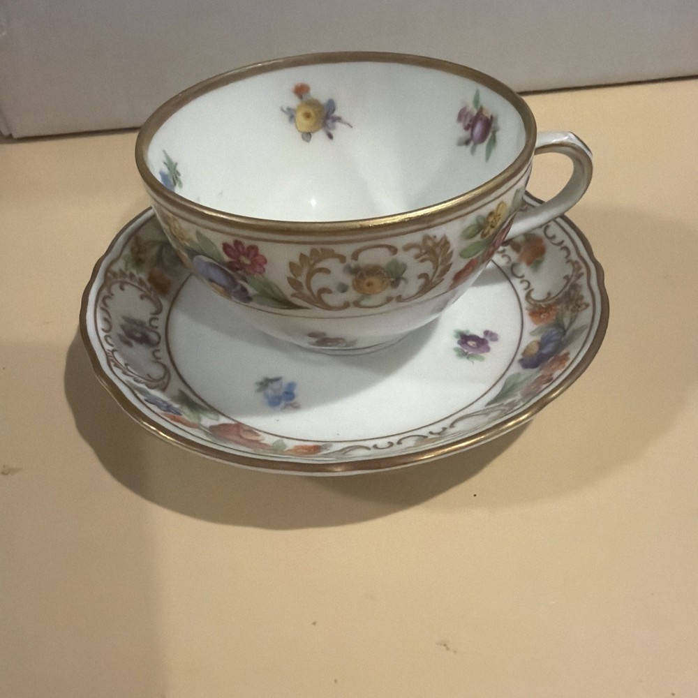 Schumann Bavaria Germany US Zone Teacup Saucer Set Empress Dresden Flowers