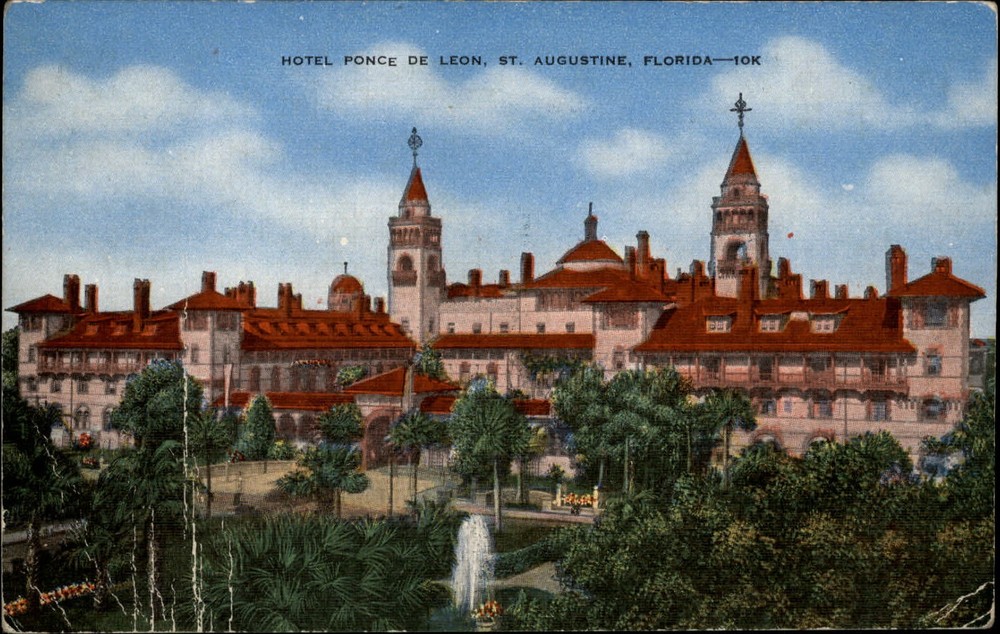 Hotel Ponce De Leon St Augustine Florida ~ 1940s linen postcard
