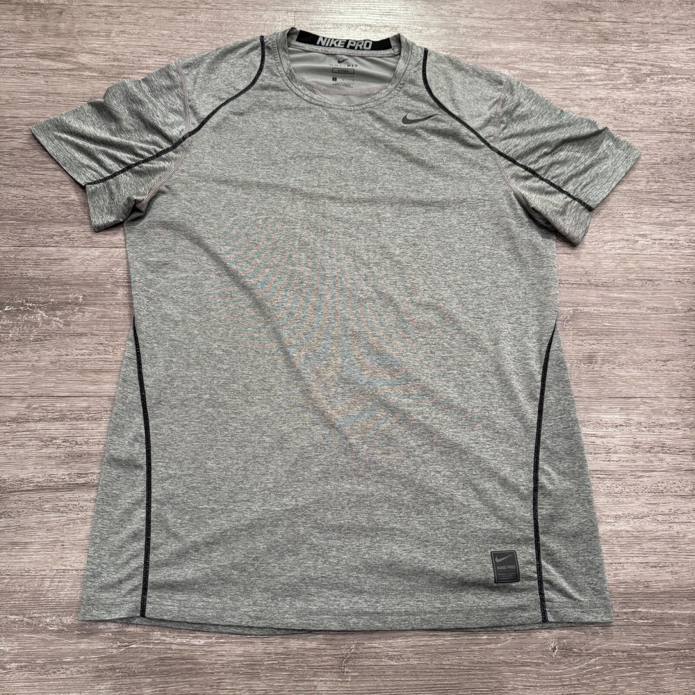 Nike Pro Mens Large Gray Compression Short Sleeve Breathable Crew Neck Shirt