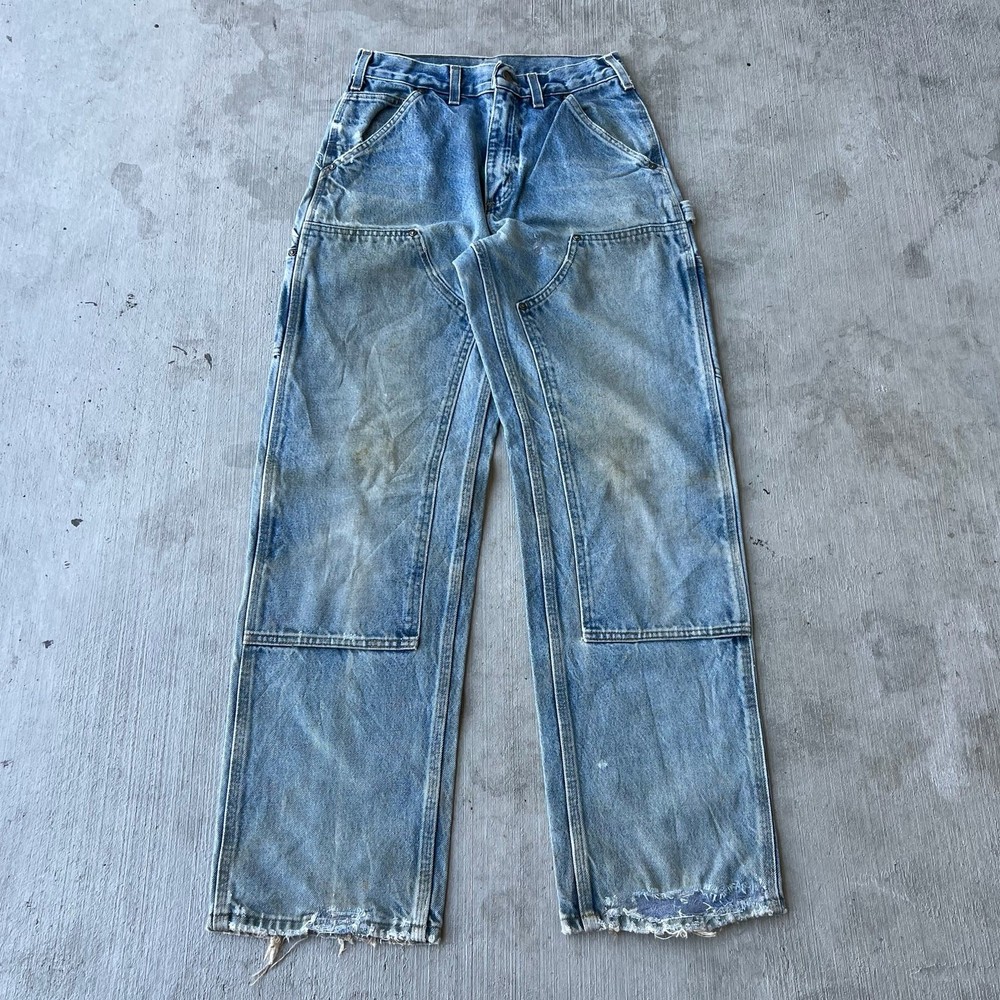 Carhartt denim blue jeans double knee work wear carpenter pants 28x32