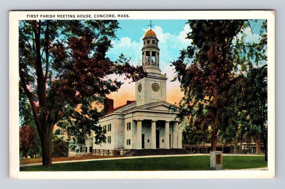 Concord MA-Massachusetts, First Parish Meeting House, Vintage Souvenir Postcard