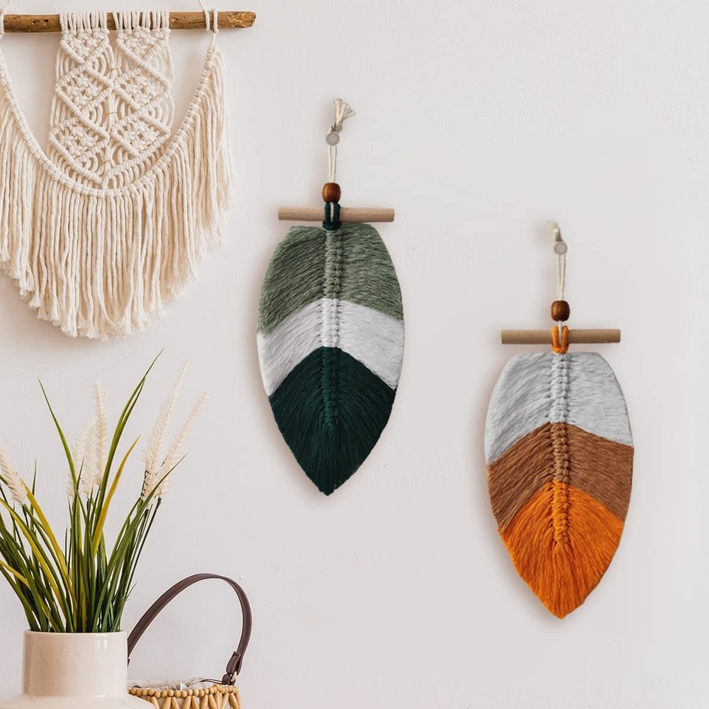 TOTIEJFJ Boho Macrame Leaves Hanging Wall Decor (2set), Bohemian Woven Leaf