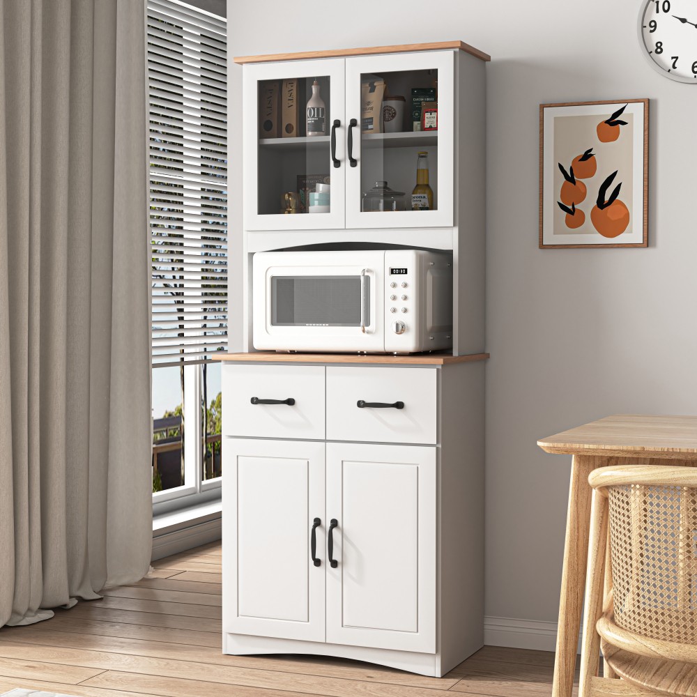 Kitchen Cabinet Storage Microwave Cabinet W Framed Glass Doors Drawer