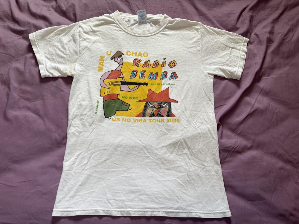 Gildan Shirt Mens Small White Manu Chao Radio Bemba 2006 No Visa Tour Tee