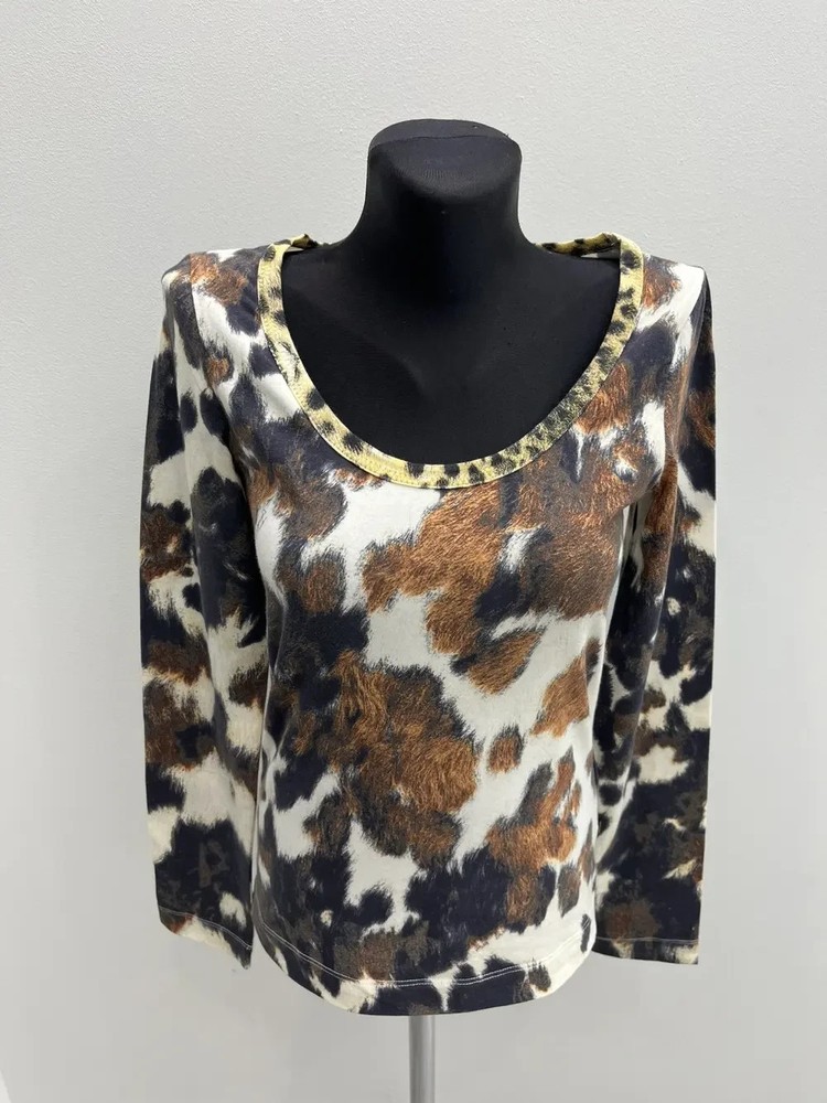 Vintage Just Cavalli Roberto Cavalli Leopard Cow Long Sleeve Blouse Top Size M