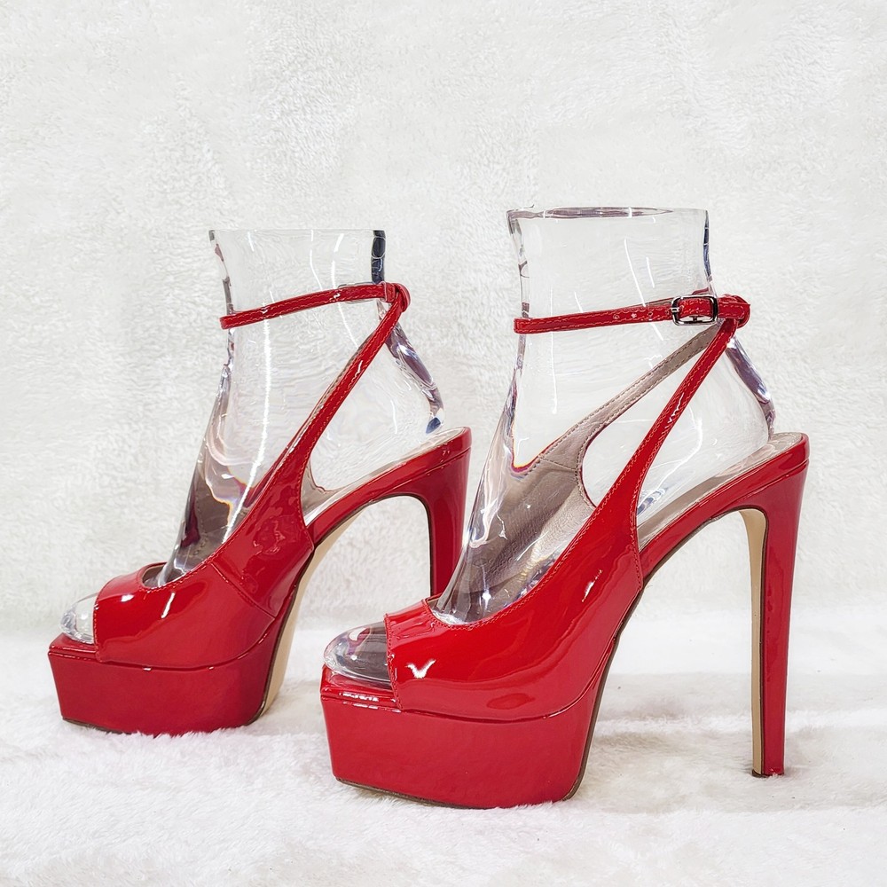 Evie Ankle Strap Slingback High Heels Platform Shoes Pumps Red Patent Sandals