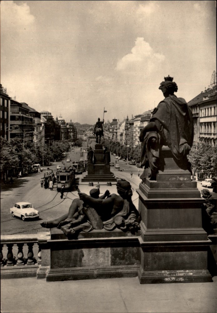 RPPC Wenceslas Square Prague Czech Republic vintage postcard z137