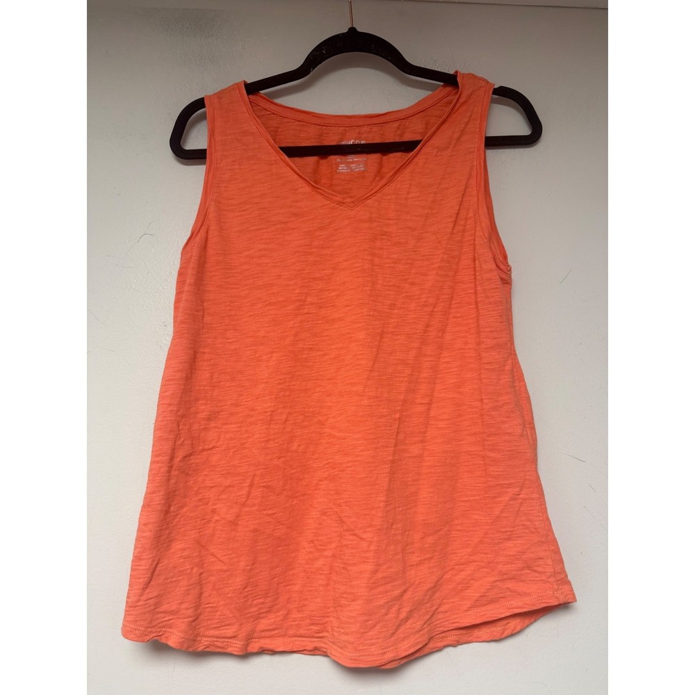 Chico's Tank Top Womens 1 Orange Excellent Ultimate Tee V-Neck Slub Knit 9048