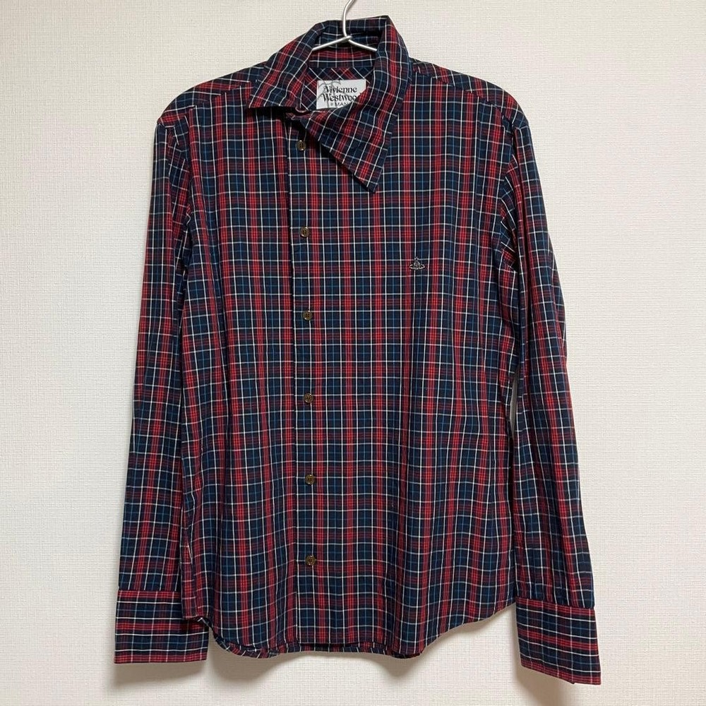 VIVIENNE WESTWOOD MAN Check Long Sleeve Shirt Red Navy Size 46 Used