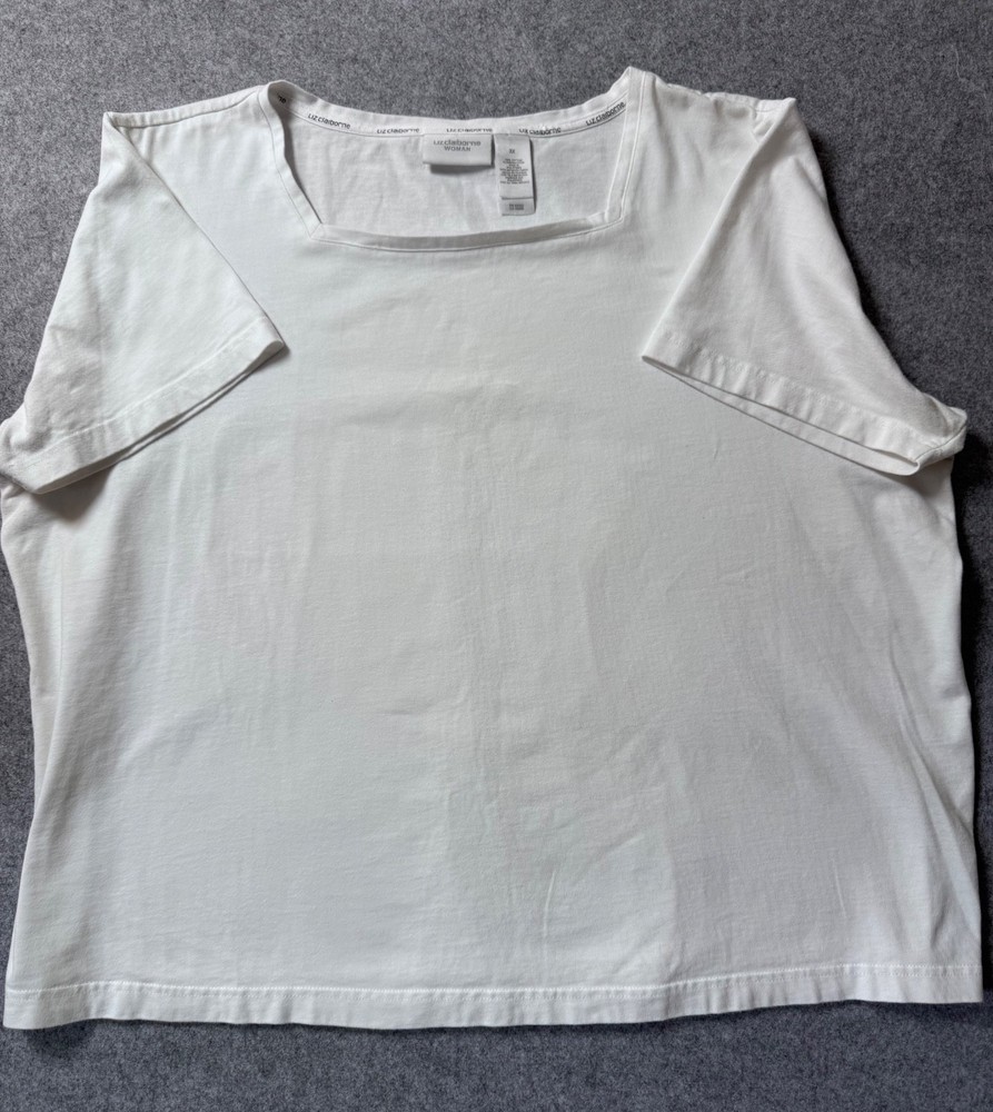 Liz Claiborne Woman 3X White Square Neck Cotton T Shirt Plus Size Top