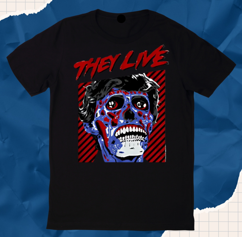 THEY LIVE Blue Alien BLACK Men Women Unisex Round Neck Short Sleeve T-Shirt EB.