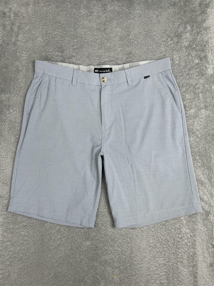 Travis Mathew Shorts Mens 38 Blue Check Chino Golf Stretch 10 Inseam Casual