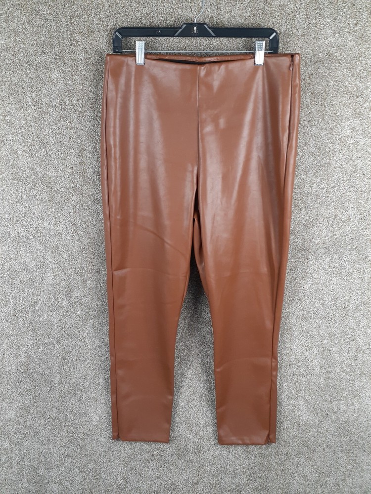 Old Navy Extra High Rise Skinny Faux Leather Pants Womens 14 Cognac Brown NWT