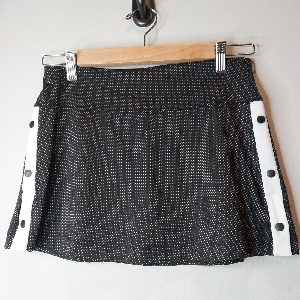 Lucky In Love Activewear Skirt Skort Black Polka Dot Snaps w/ Shorts Small