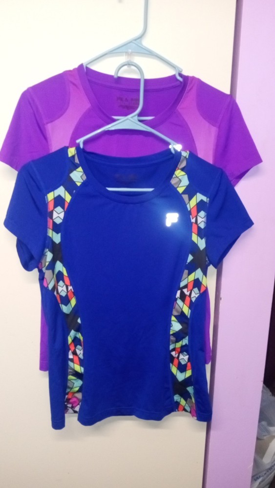 Fila Women's Work Tops Size Medium Lot of 2 Pink Blue Multicolor Short Sleeve