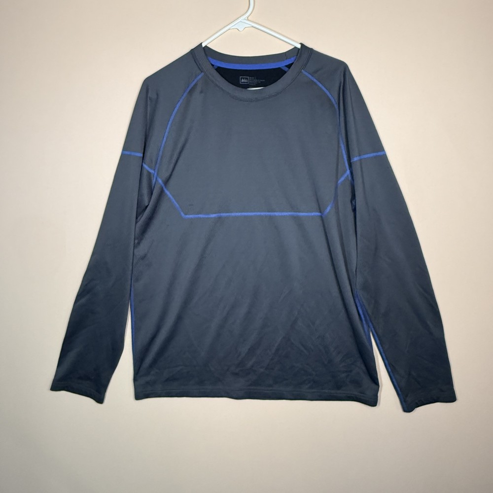 REI Tech Crew Neck Mid Weight Base Layer Long Sleeve Tee T-Shirt Grey Large L