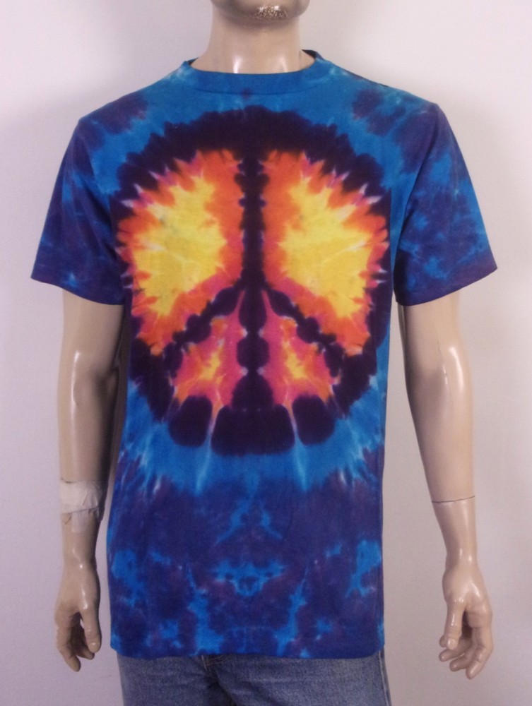 vintage 90s single stitch SunDog Tie Dye Peace Sign T-Shirt Psych Hippie SZ XL