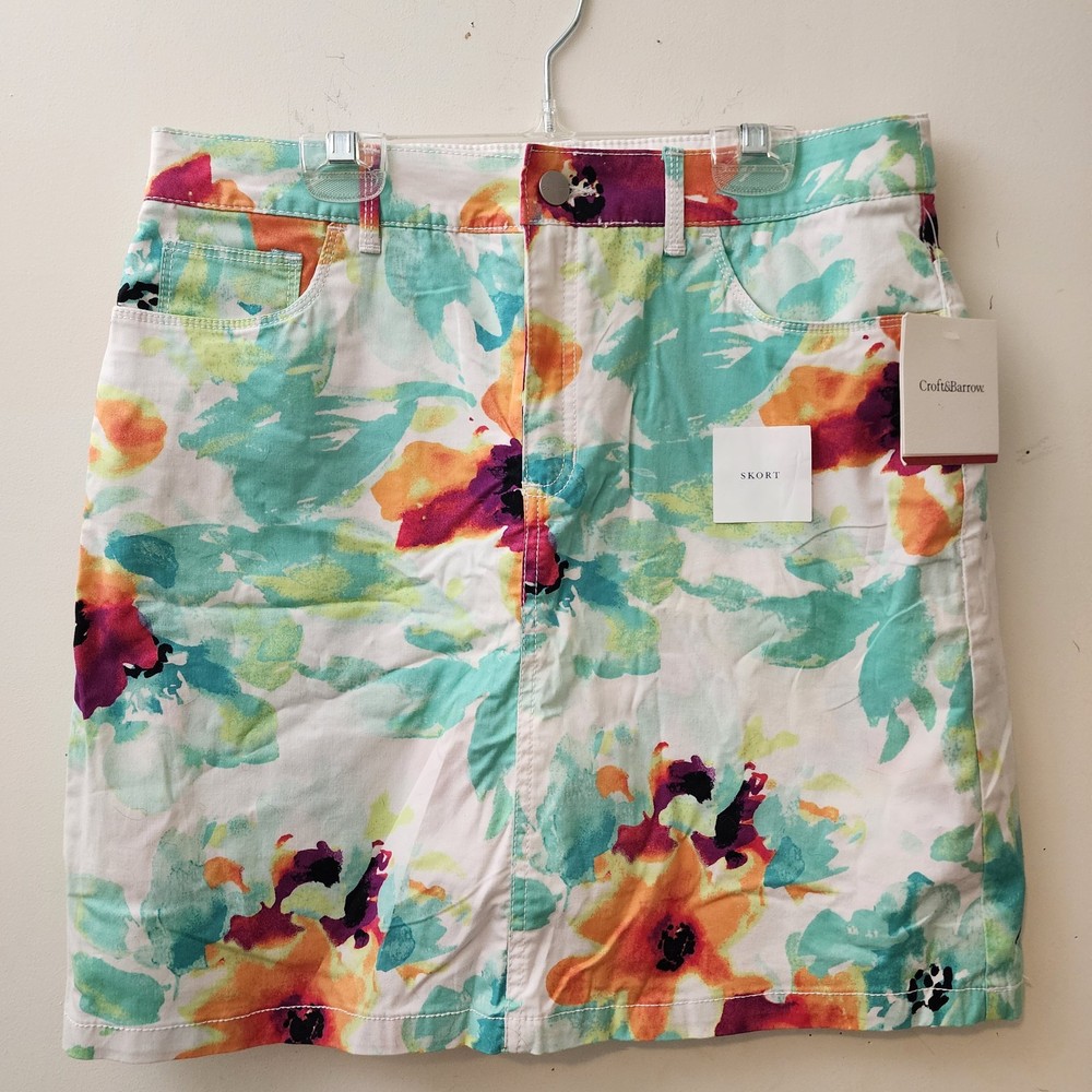 Croft And Barrow NWT Skort 8 Artsy Floral Watercolor Classic Fit Resort Vacation