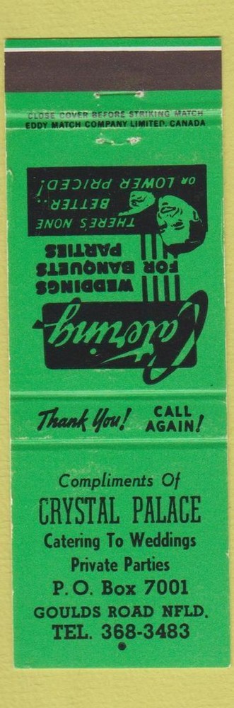 Vintage Matchbook Cover Crystal Palace Goulds Road NF
