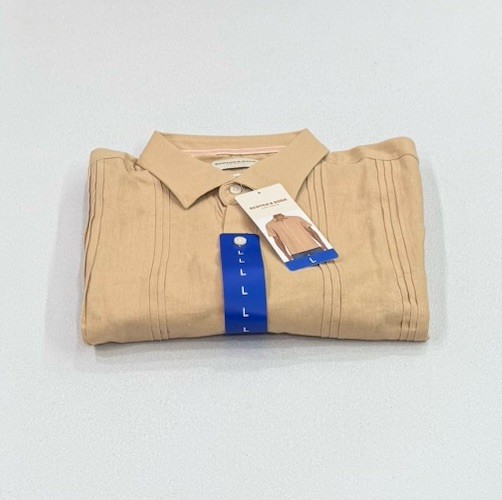 Scotch & Soda Men's Linen Blend Short Sleeve Woven Shirt, Tan, Size L