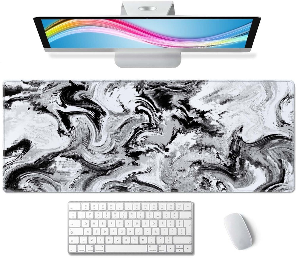 Abstract Brush Stroke Black & White Large Gaming Mouse Pad Desk Mat-image