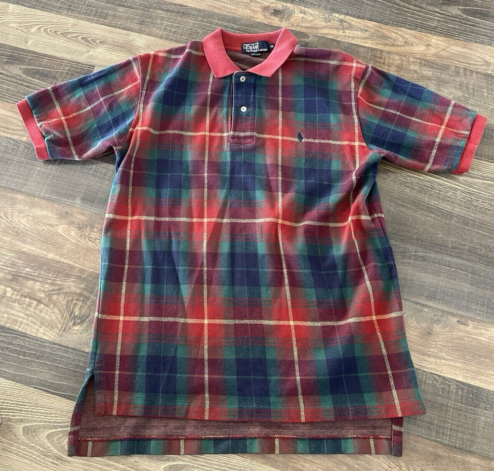 Polo Ralph Lauren size M Made USA 90s Plaid Shirt Red/Green/Yellow Vintage
