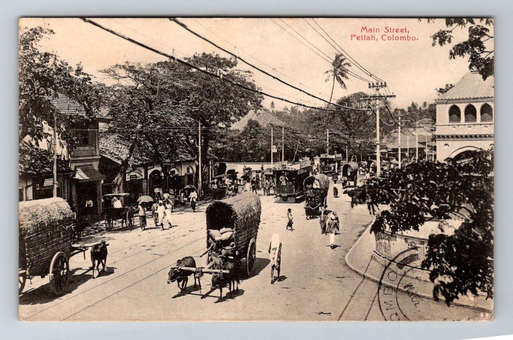 Sri Lanka- Colombo Pettah Main Street Scene Old Postal PC Vintage c1912 Postcard
