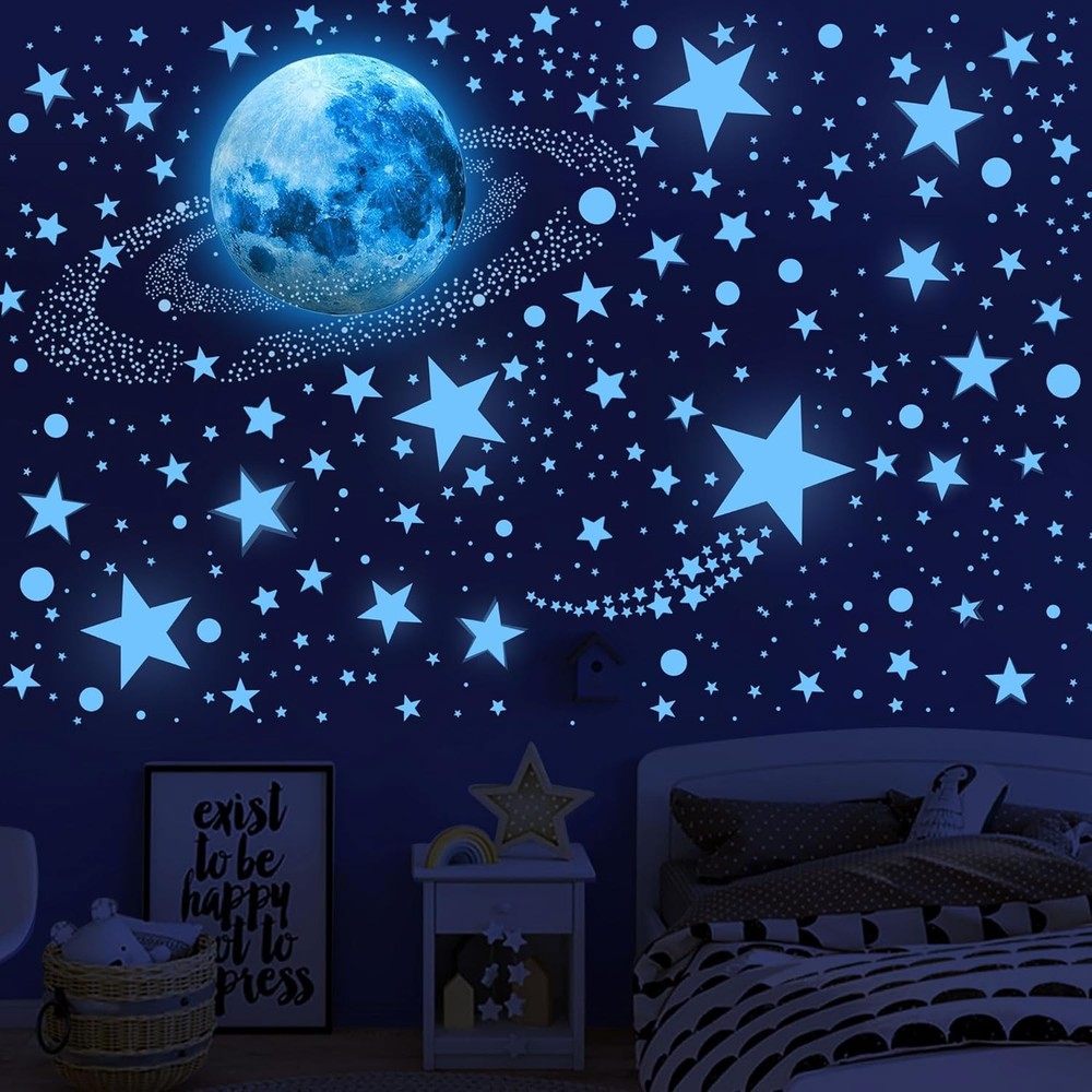 Glow in the dark stars and moon ceiling decor set of 492 space-themed stickers