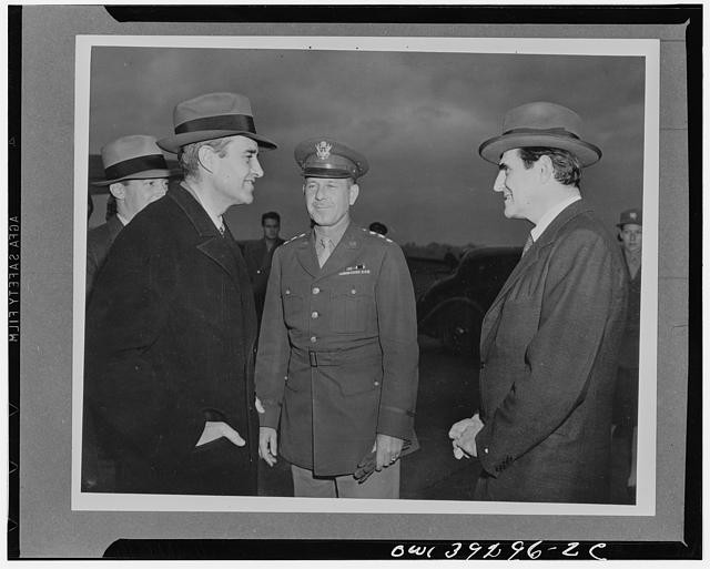 Photo:1940s Military Officers with Men in Hats Outdoor Group Portrait