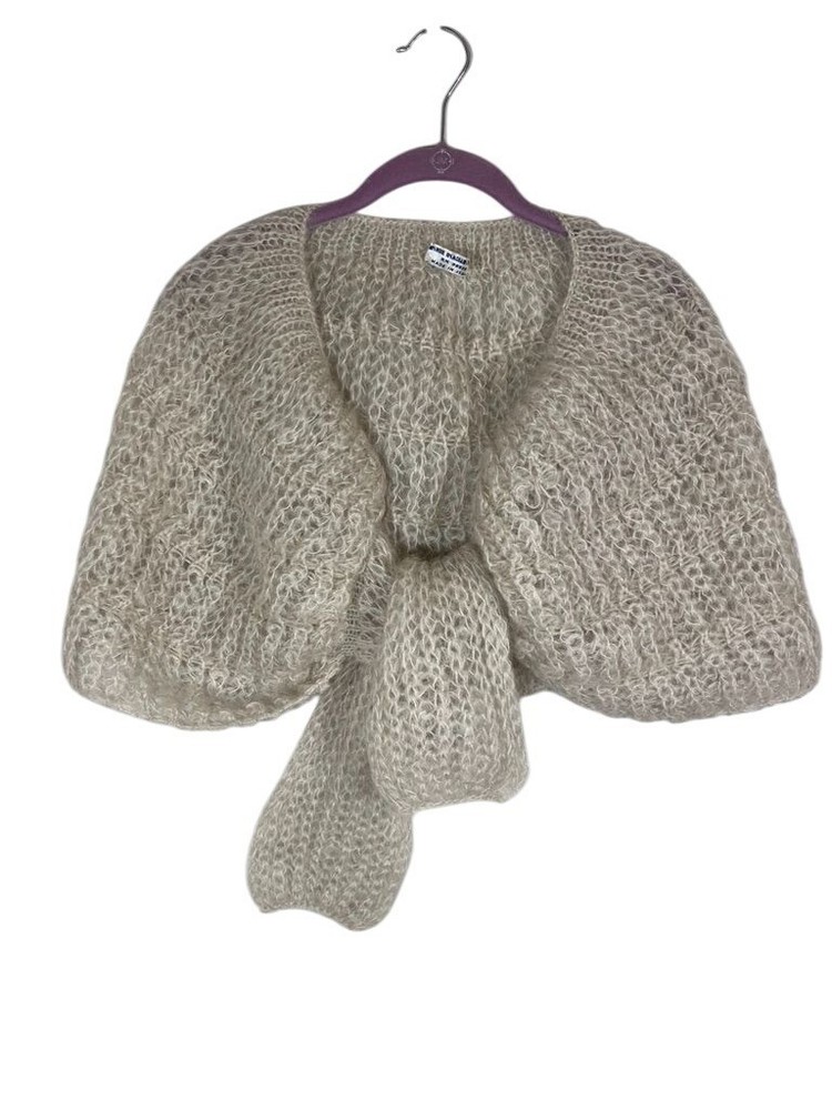Vintage Mohair Wool Sweater Cream Hand Knit Fuzzy Retro Shrug Luxury Italy 80s
