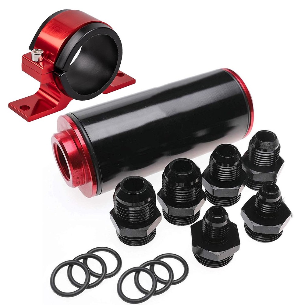 High Flow Inline Fuel Filter 100 Micron Cleanable AN6 AN8 AN10 Adapter Universal