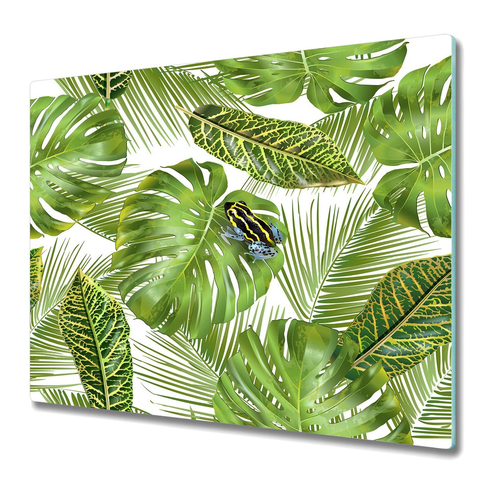 Glass Chopping Cutting Board Tropical Leaves with fog Leaves Monstera 60x52