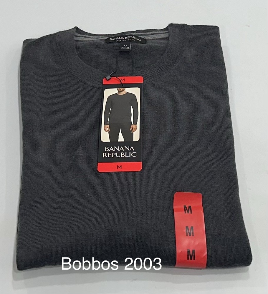 Banana Republic Men’s Merino Wool Crew Neck Sweater, Gray, Size M