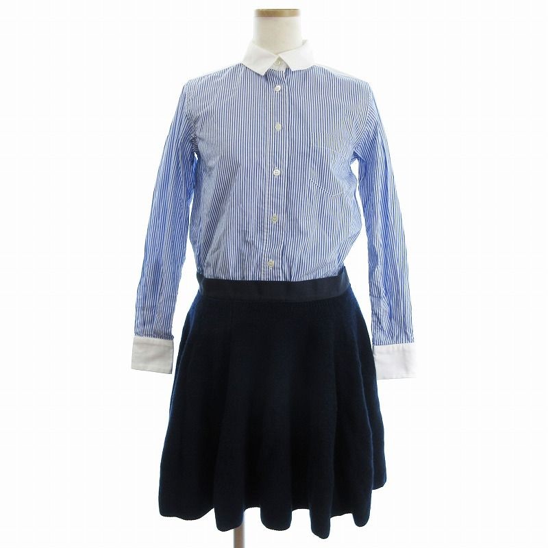 Sacai Luck Docking Shirt Dress Navy Striped Knit Long Sleeve M 1 AB Condition