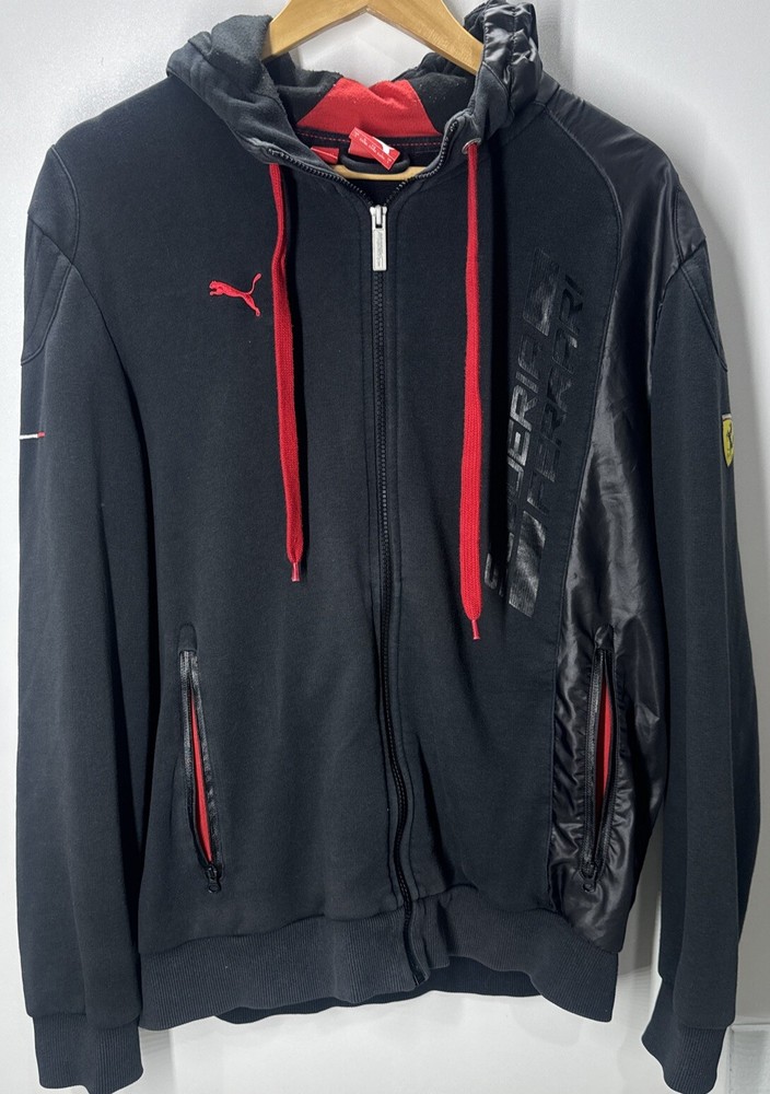 PUMA Scuderia Ferrari Mens Size L Big Pullover Hoodie Jumper Black & Red