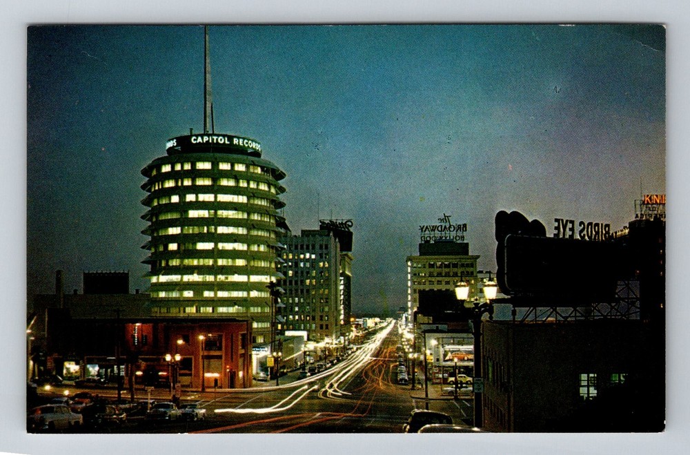 Hollywood, CA-California, Vine Street Capitol Records Night Vintage Postcard